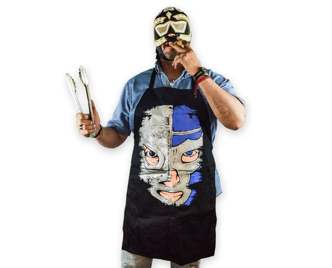 M154 Santo/Blue Demon Luchador Apron BBQ Grill Lucha Libre Mexican original Style - Mr. MaskMan - Wrestling Mask - Luchador Mask - Mexican Wrestler