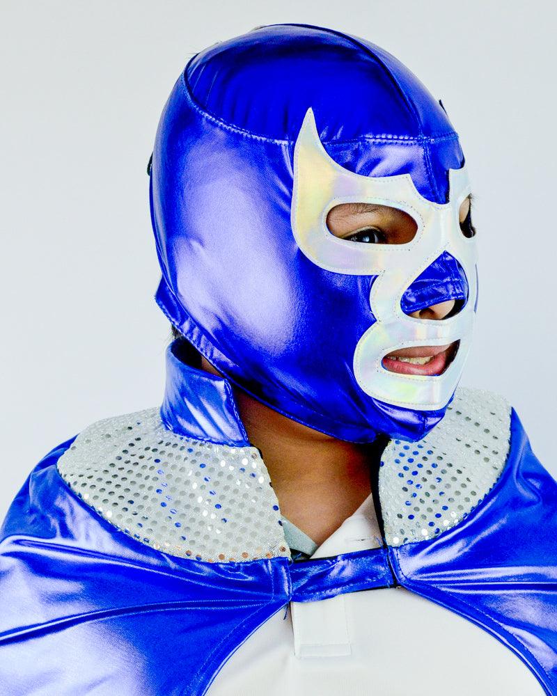 Silver and Blue Kid Combo Pack Legends Spandex Luchador Masks Lucha Libre - Mr. MaskMan - Wrestling Mask - Lucha Libre Mask - Luchador Mask