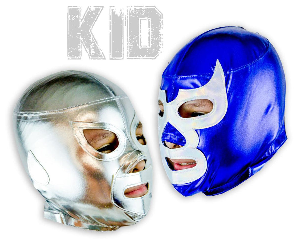 Silver and Blue Kid Combo Pack Legends Spandex Luchador Masks Lucha Libre - Mr. MaskMan - Wrestling Mask - Lucha Libre Mask - Luchador Mask